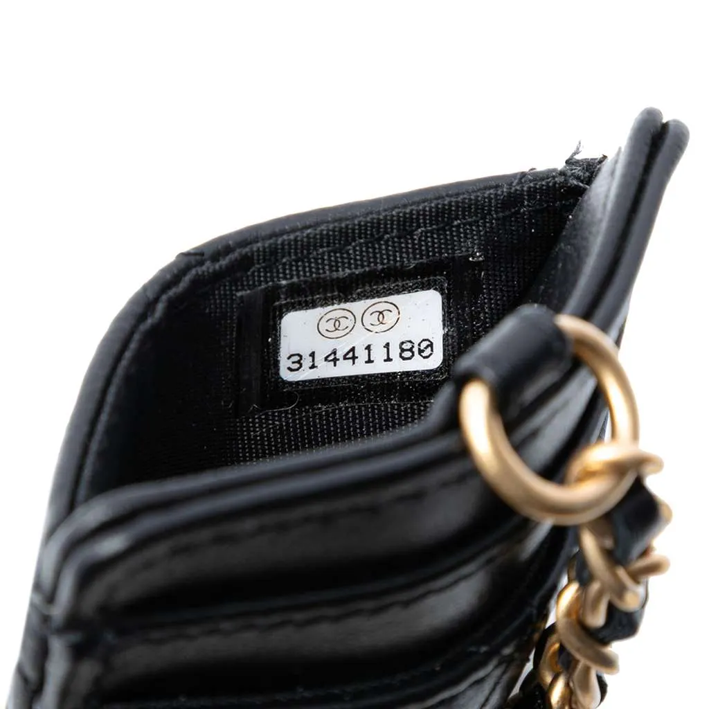 Chanel Quilted Lambskin Pearl Crown CC Wristlet Multi Pouches Black Leather Very good - Box View