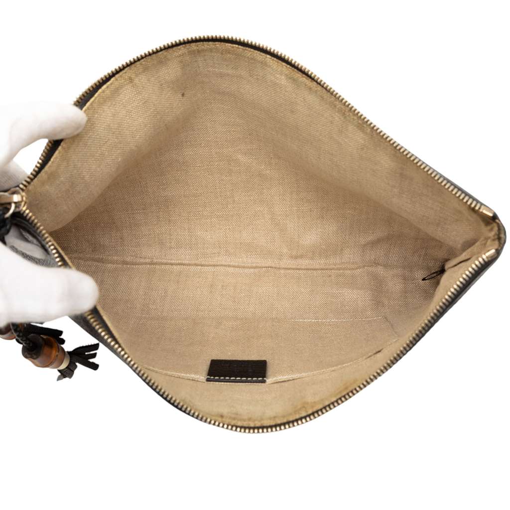 Gucci Calfskin Bamboo Tassel Clutch Black Leather Good condition - Model View