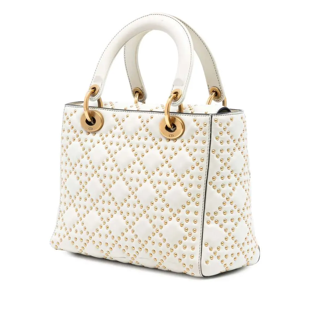 Dior Medium Lambskin Cannage Studded Supple Lady Dior White Leather Very good - Back View