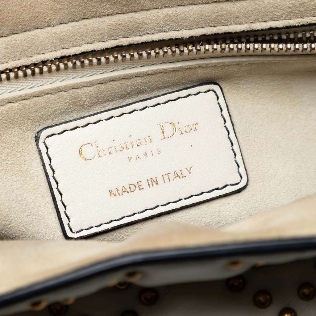 Dior Medium Lambskin Cannage Studded Supple Lady Dior White Leather Good condition - Box View