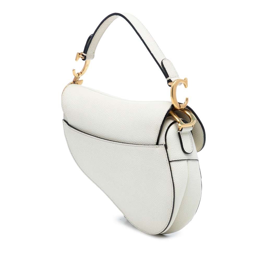 Dior Mini Grained Calfskin Saddle Bag White Leather Good condition - Back View