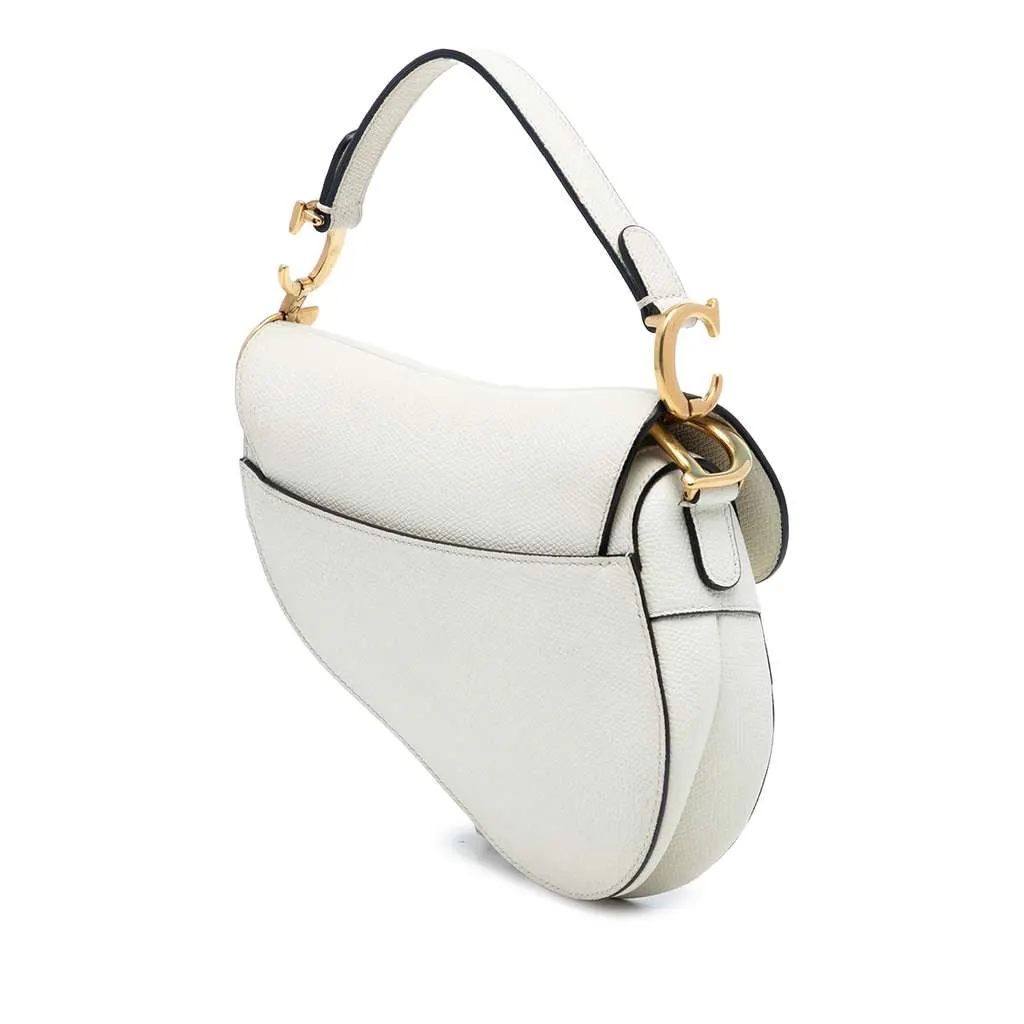 Dior Mini Grained Calfskin Saddle Bag White Leather Very good - Back View