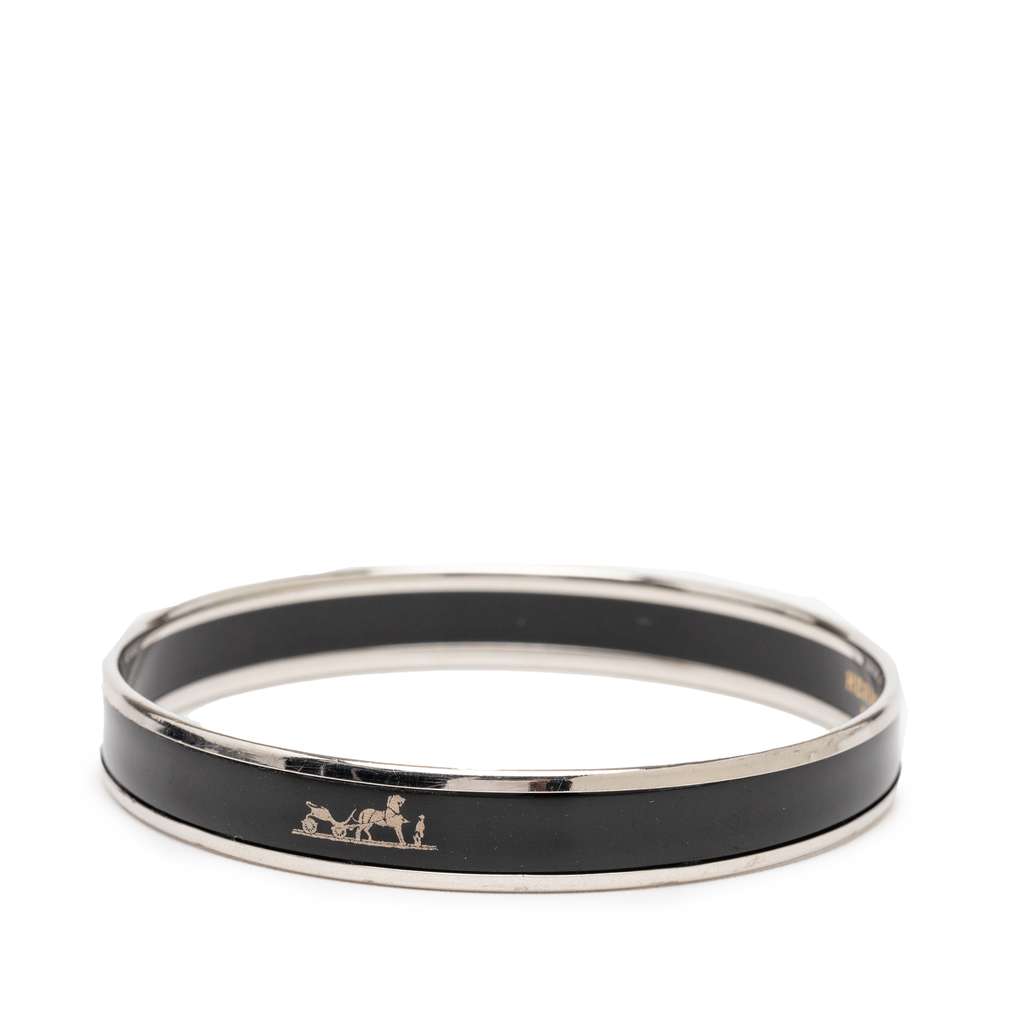 Hermès Narrow Caleche Enamel Bangle 62 Black Good condition - Back View