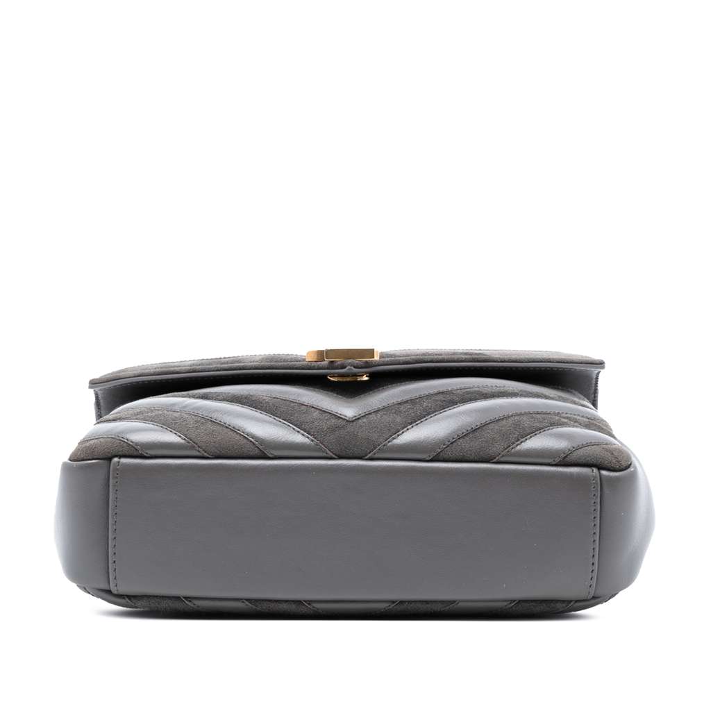 Saint Laurent Medium Calfskin and Suede Chevron Monogram College Satchel Grey Leather Good condition - Inside View