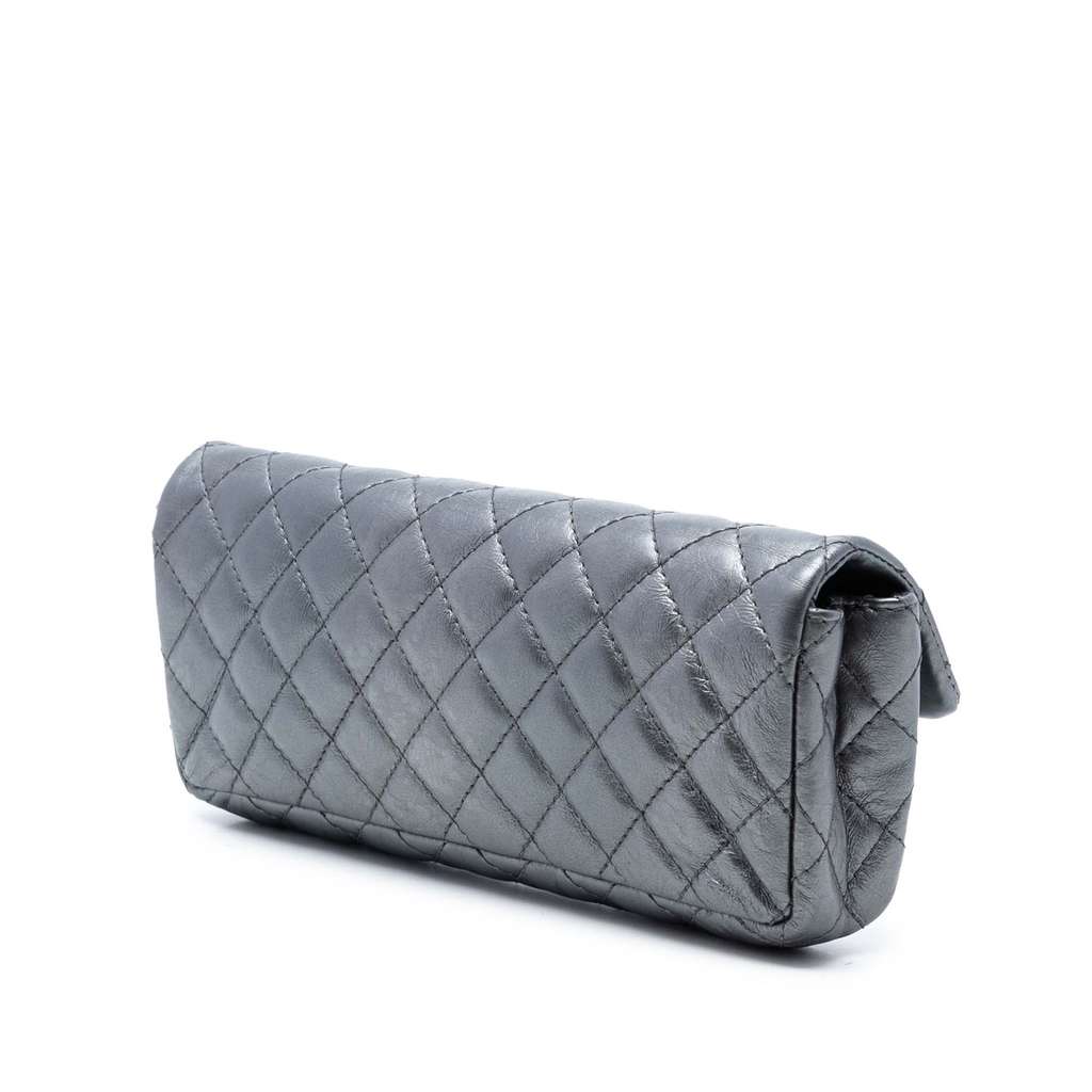 Chanel Quilted Glazed Calfskin Reissue 2.55 Flap Chain Clutch Silver Leather Good condition - Back View
