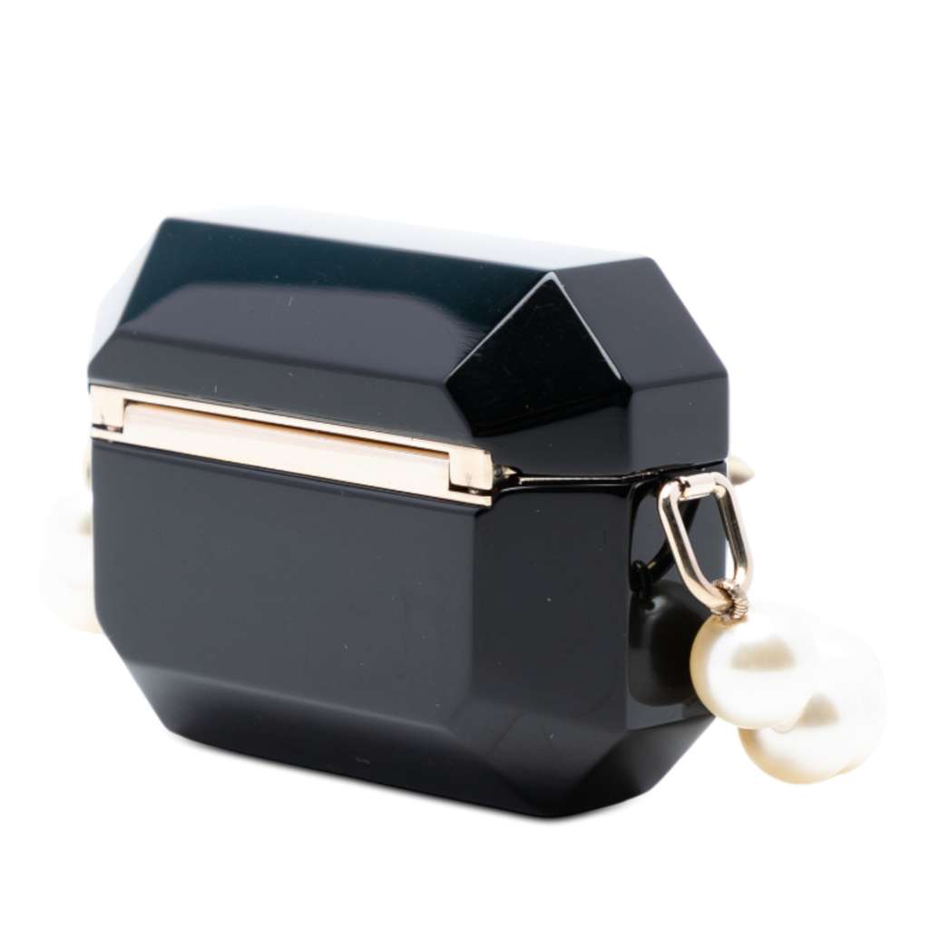 Chanel CC Resin and Faux Pearl Airpods Pro Case Necklace Black Good condition - Back View