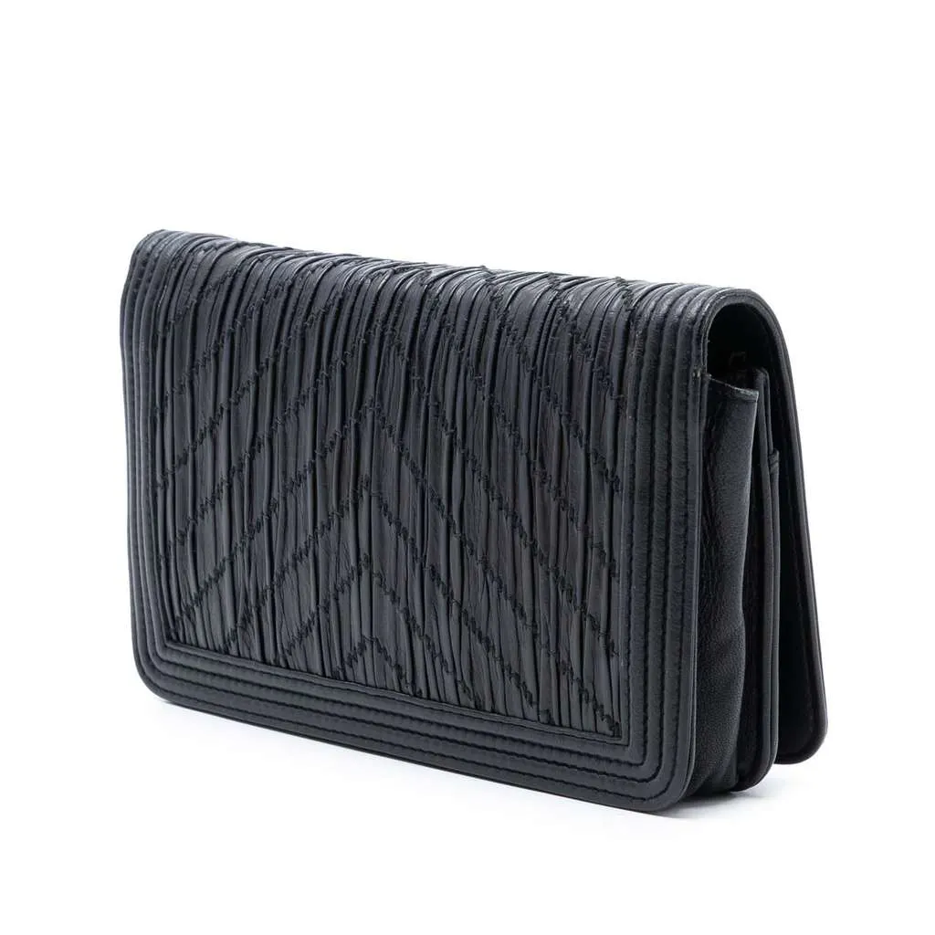 Chanel Pleated Crumpled Chevron Calfskin Le Boy Wallet On Chain Black Leather Very good - Back View