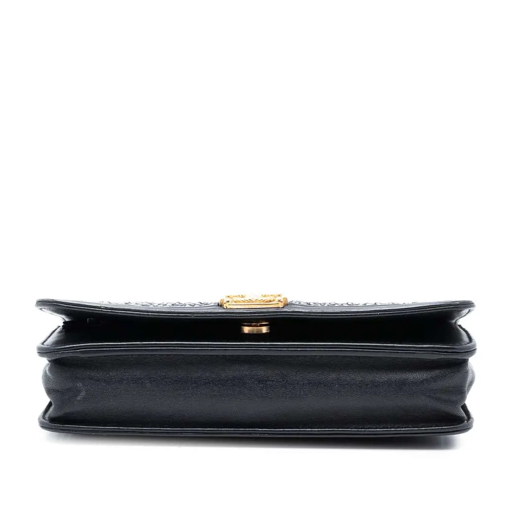 Chanel Pleated Crumpled Chevron Calfskin Le Boy Wallet On Chain Black Leather Very good - Inside View