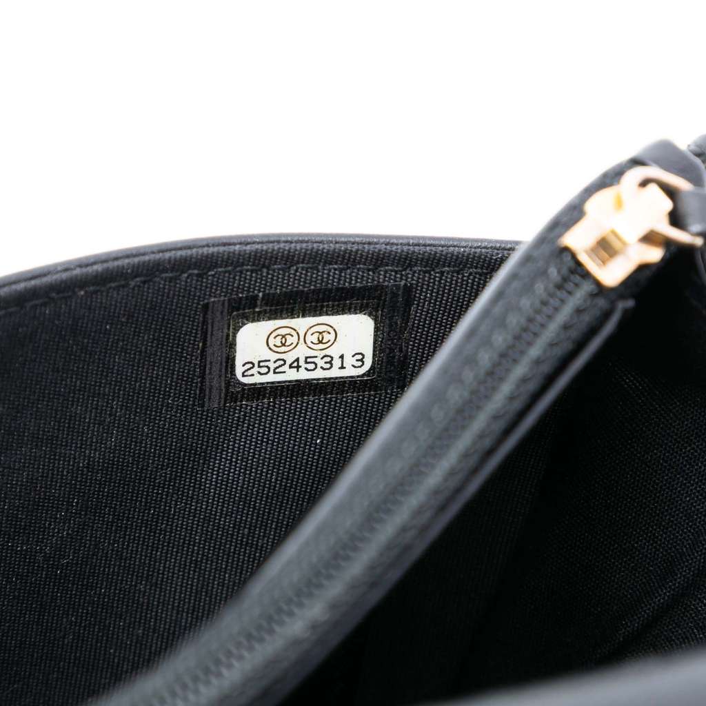 Chanel Pleated Crumpled Chevron Calfskin Le Boy Wallet On Chain Black Leather Good condition - Box View