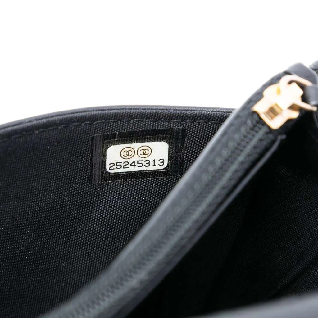 Chanel Pleated Crumpled Chevron Calfskin Le Boy Wallet On Chain Black Leather Very good - Box View