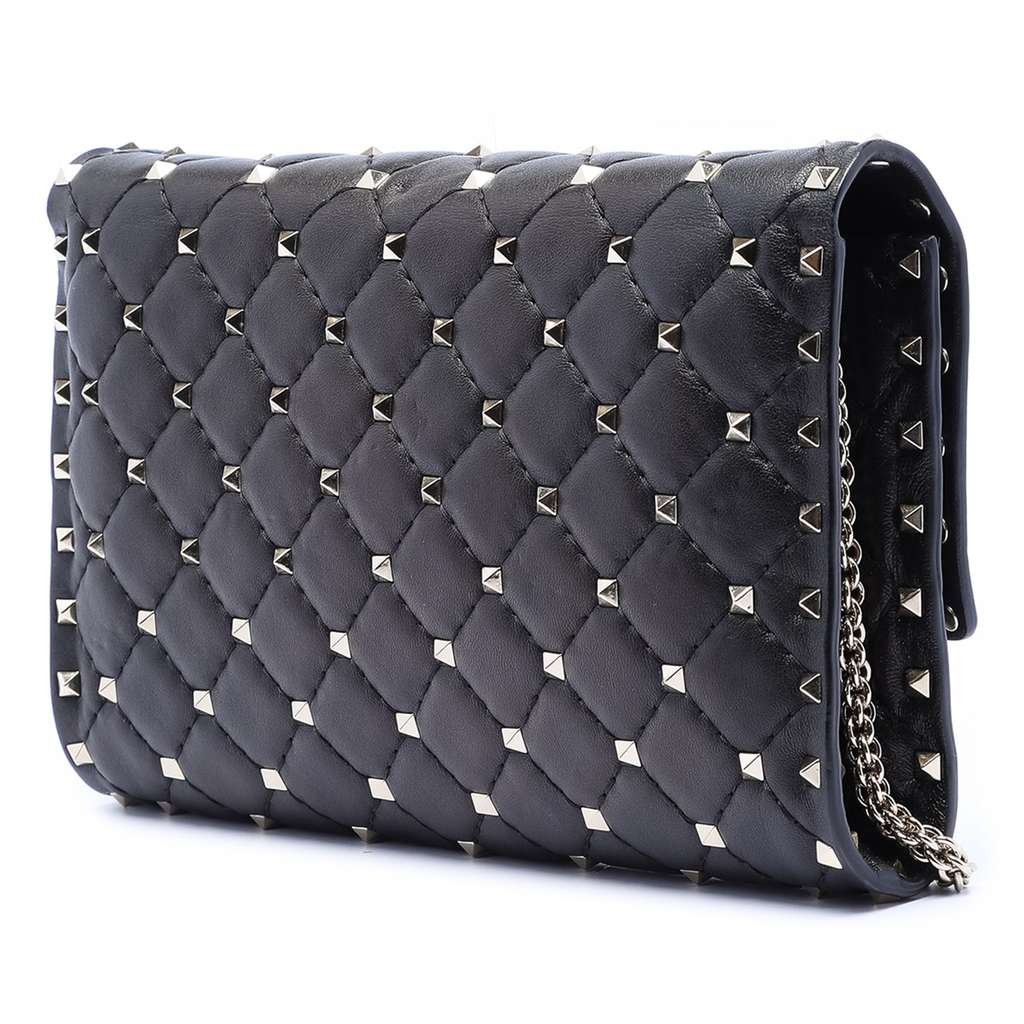 Valentino Nappa Rockstud Spike Wallet On Chain Black Leather Good condition - Back View