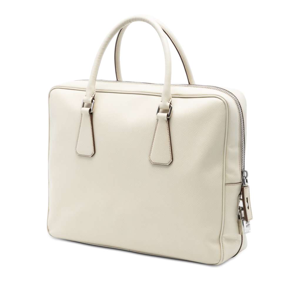 Prada Saffiano Business Bag White Leather Good condition - Back View