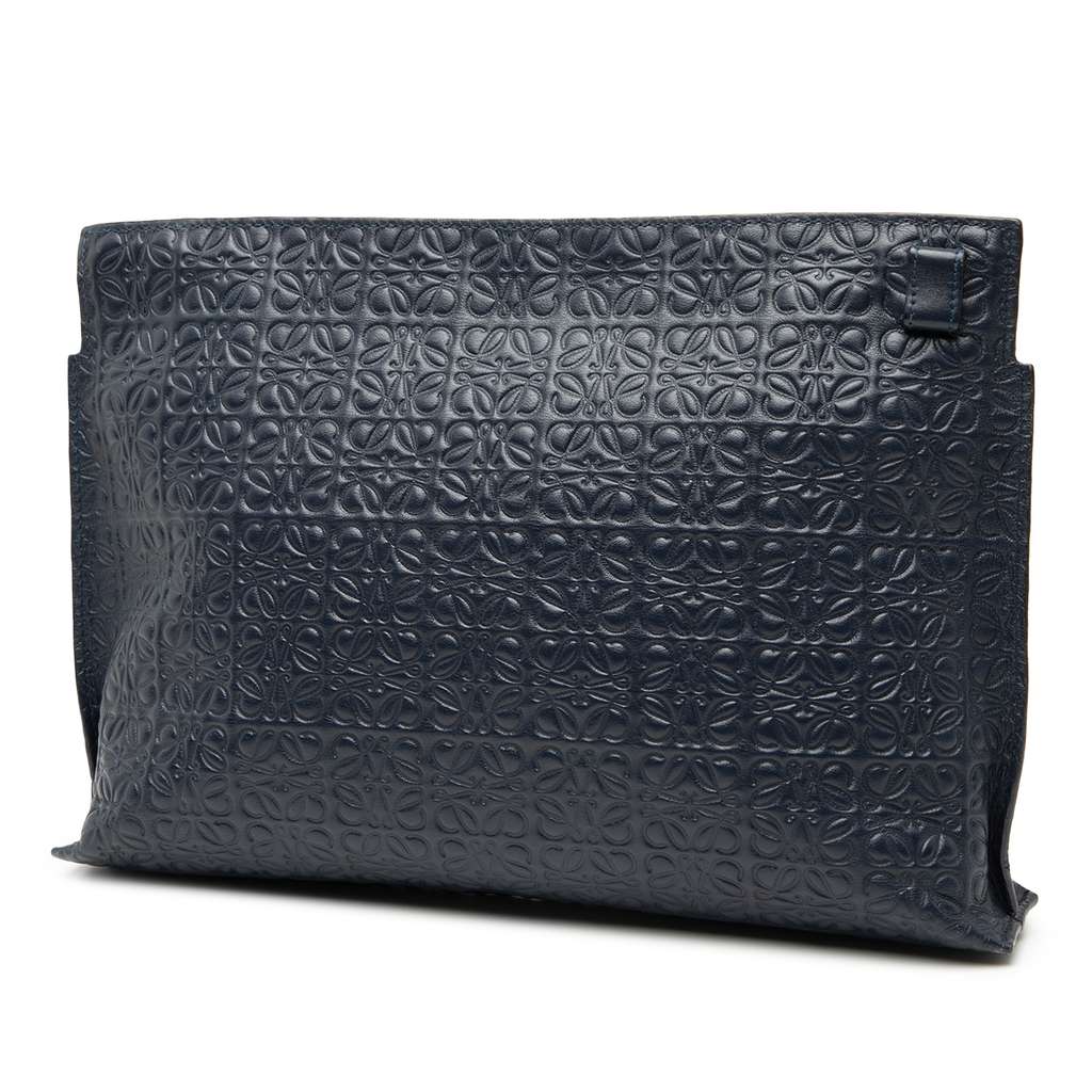 Loewe Embossed Anagram Leather Repeat T Clutch Blue Leather Good condition - Back View