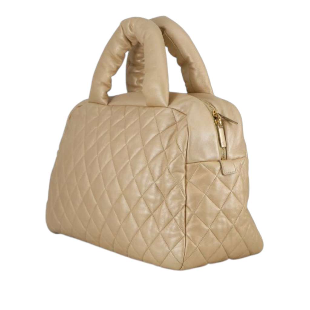 Chanel Quilted Metallic Lambskin Coco Cocoon Bowler Bag Gold Leather Good condition - Back View