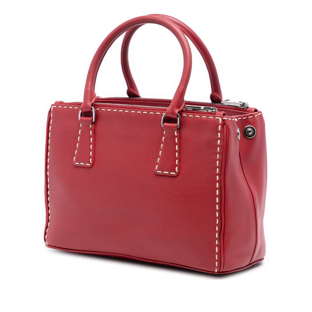 Prada Small City Calf Hand Stitched Galleria Double Zip Satchel Red Leather Good condition - Back View