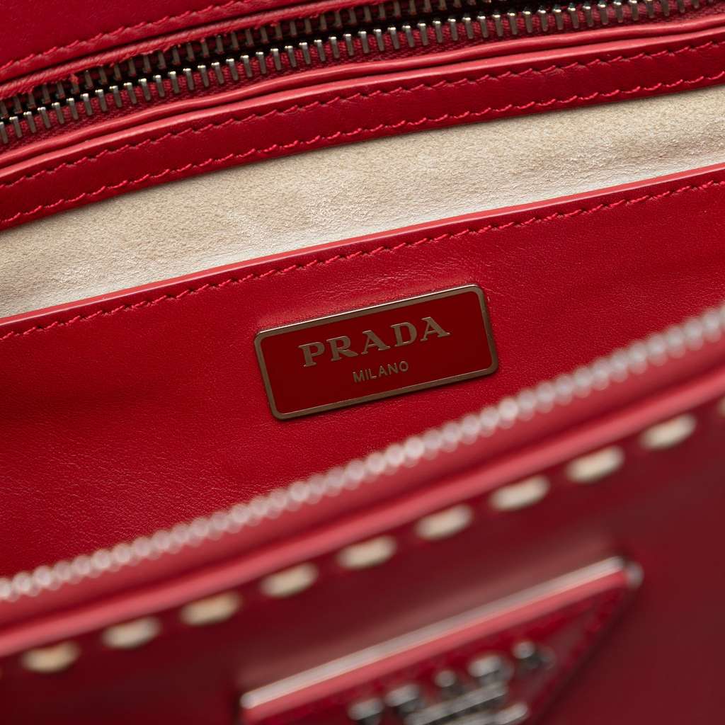 Prada Small City Calf Hand Stitched Galleria Double Zip Satchel Red Leather Good condition - Box View