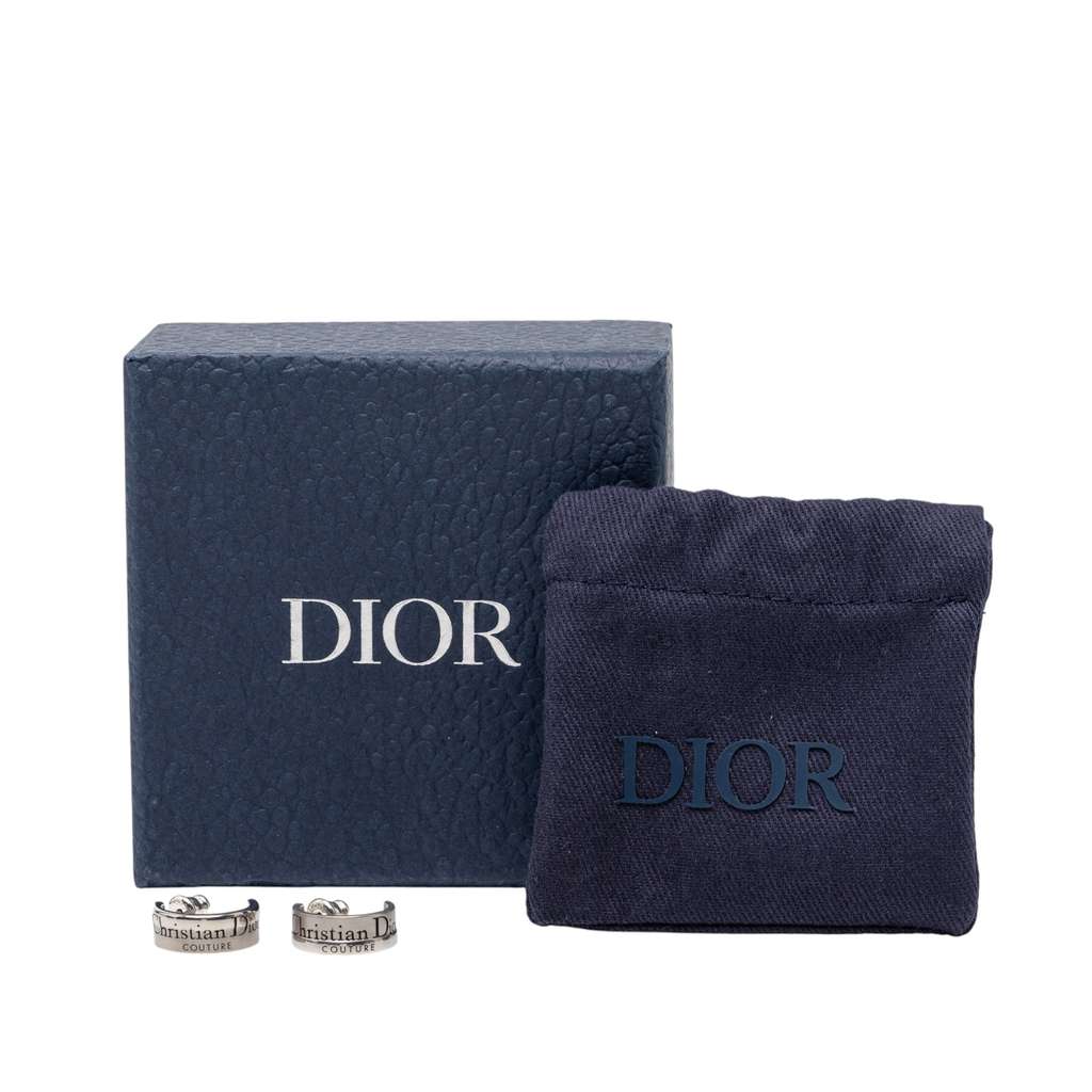 Dior Sterling Silver Couture Cut Push Back Earrings Silver Silver Good condition - Model View