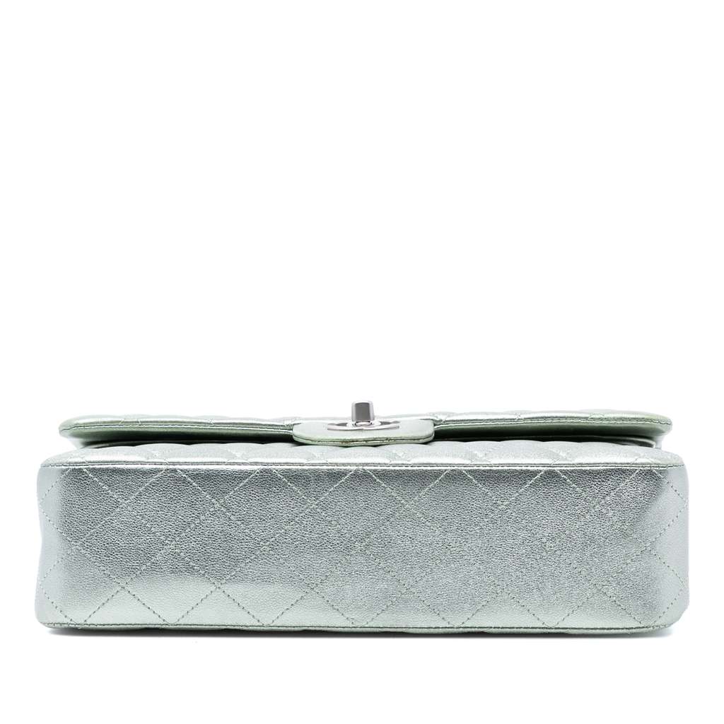 Chanel Medium Classic Metallic Lambskin Double Flap Green Leather Good condition - Inside View