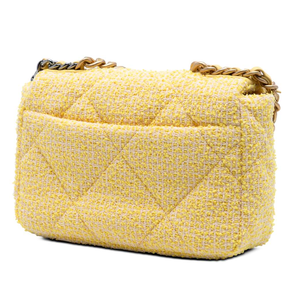 Chanel Medium Tweed 19 Flap Yellow Tweed Good condition - Back View