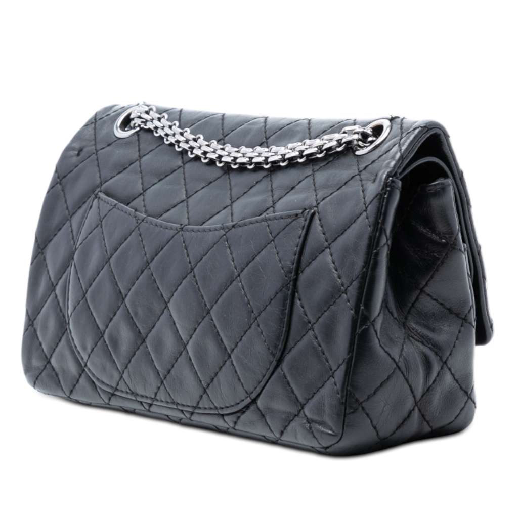 Chanel Quilted Aged Calfskin Reissue 2.55 Double Flap 225 with Mini Pouch Black Leather Good condition - Back View