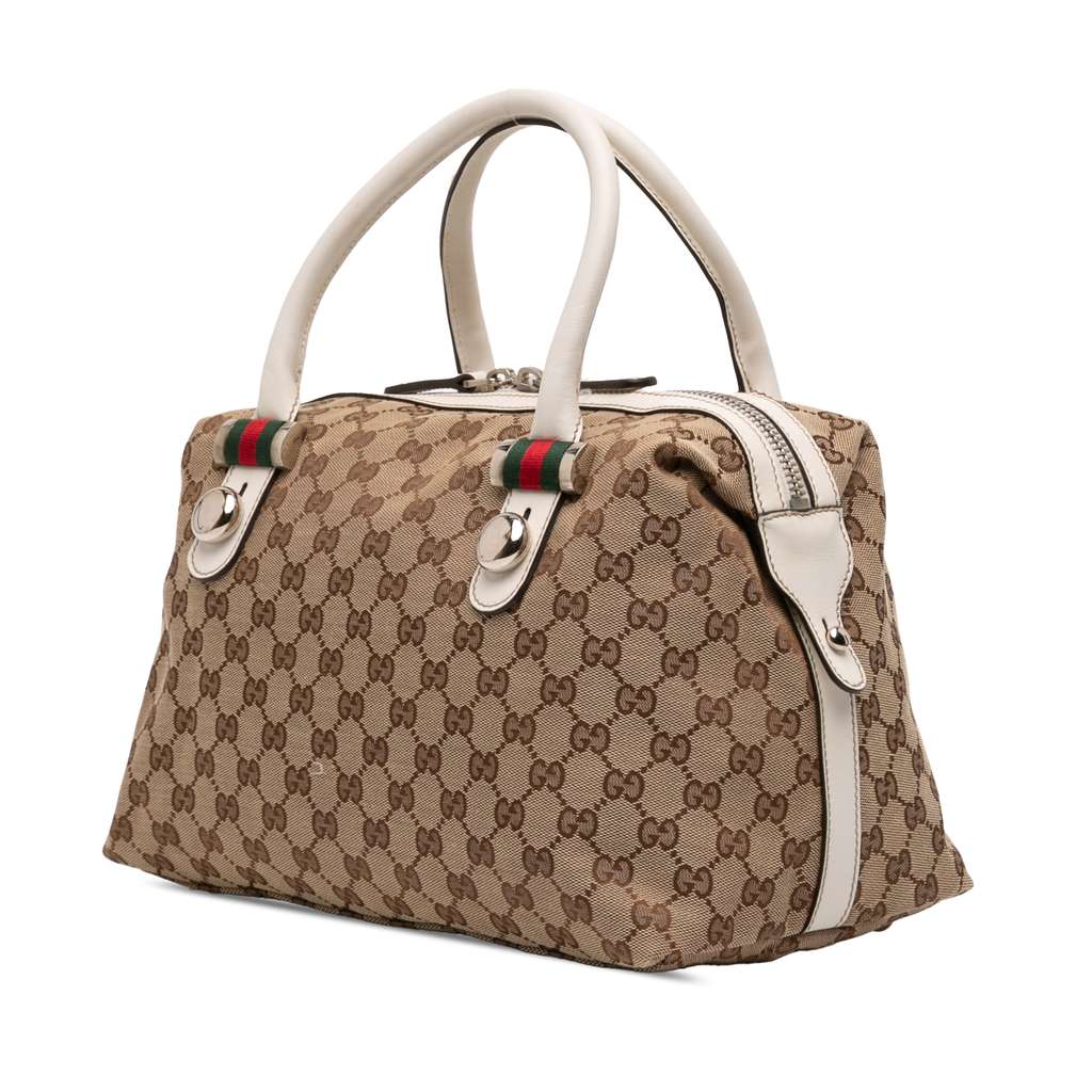 Gucci GG Canvas Web Match Ball Boston Bag Brown Canvas Good condition - Back View