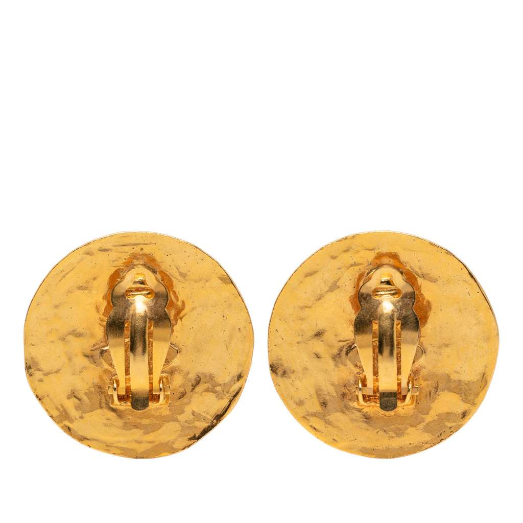 Chanel CC Gold Plated Logo Round Button Earrings Gold Metal Good condition - Back View