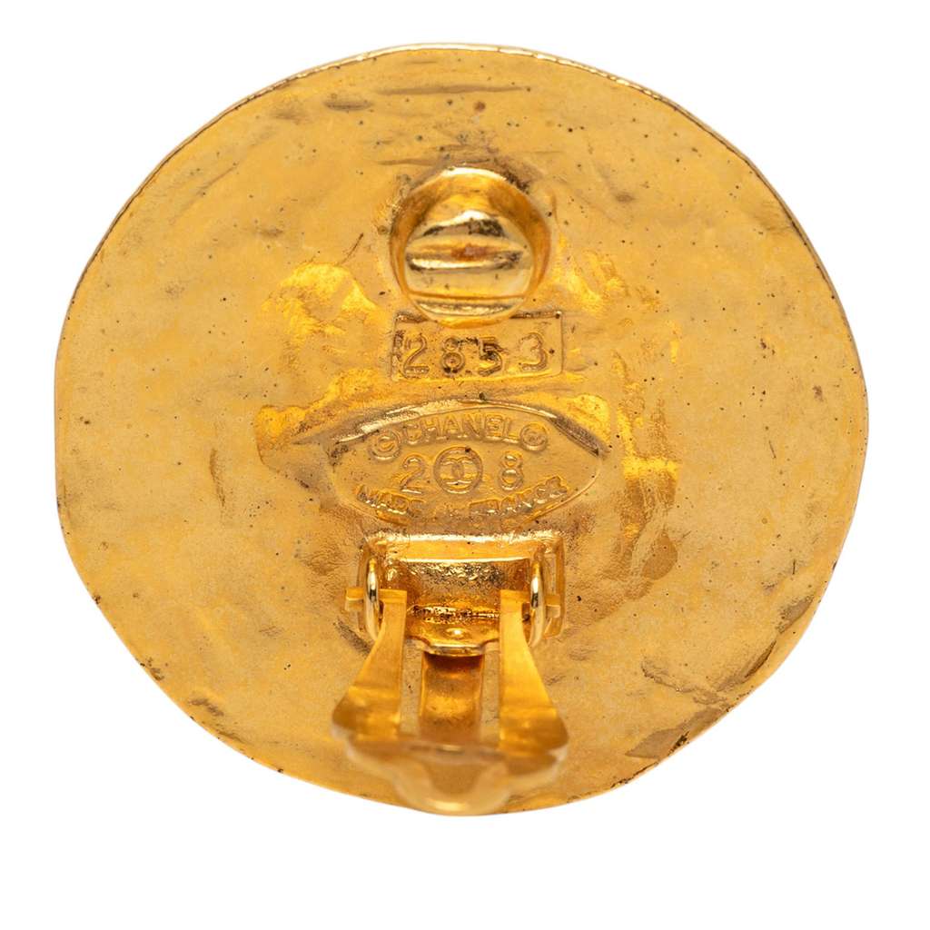 Chanel CC Gold Plated Logo Round Button Earrings Gold Metal Good condition - Inside View