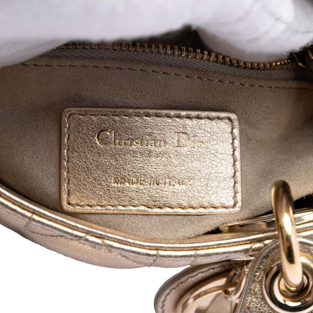 Dior Mini Metallic Lambskin Cannage Lady Dior Gold Leather Good condition - Box View