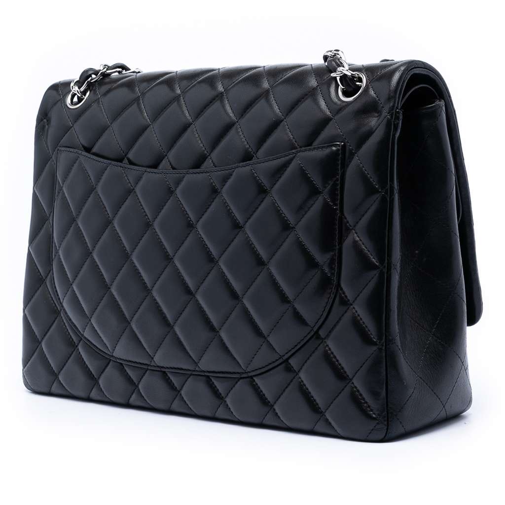 Chanel Maxi Classic Lambskin Double Flap Black Leather Good condition - Back View