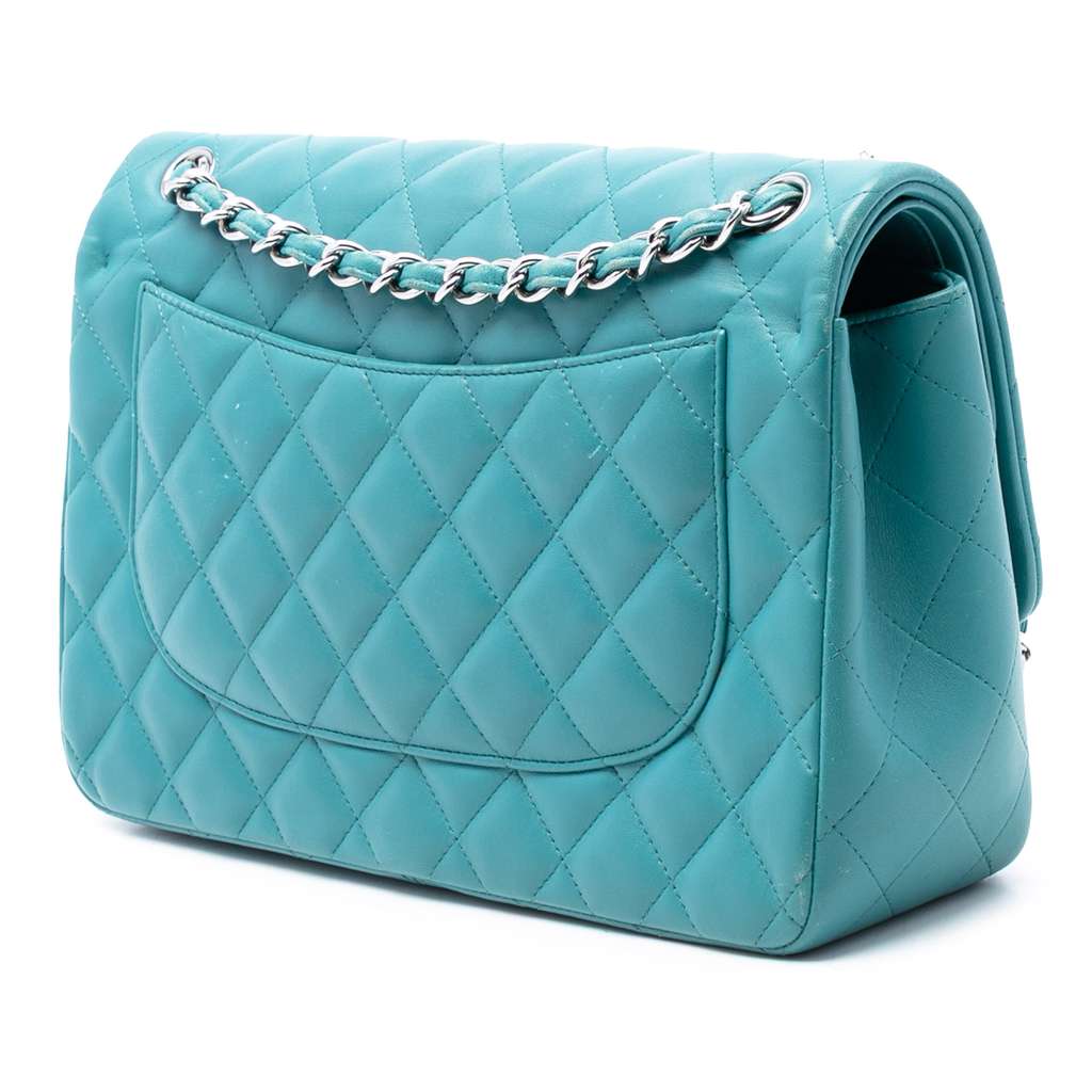Chanel Jumbo Classic Lambskin Double Flap Blue Leather Good condition - Back View