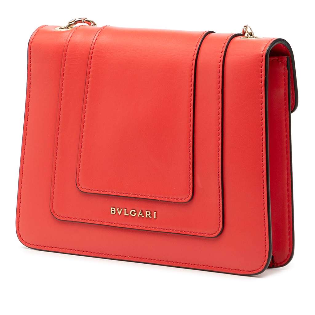 Bvlgari Small Leather Square Serpenti Forever Chain Crossbody Red Leather Good condition - Back View