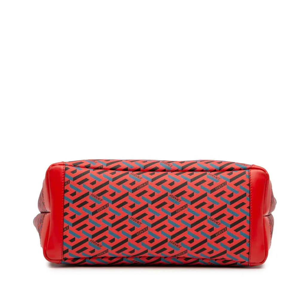 Versace Coated Canvas La Greca Tote Red Canvas Good - Inside View