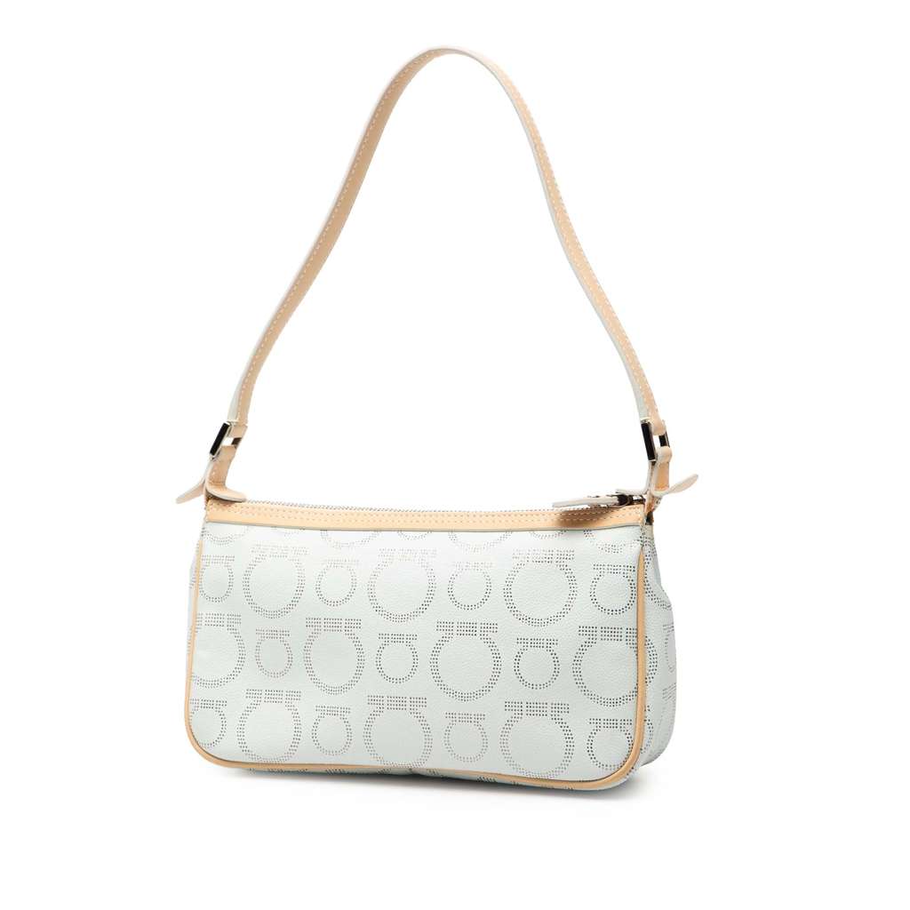 Salvatore Ferragamo Gancini Coated Canvas Shoulder Bag White Canvas Good condition - Back View