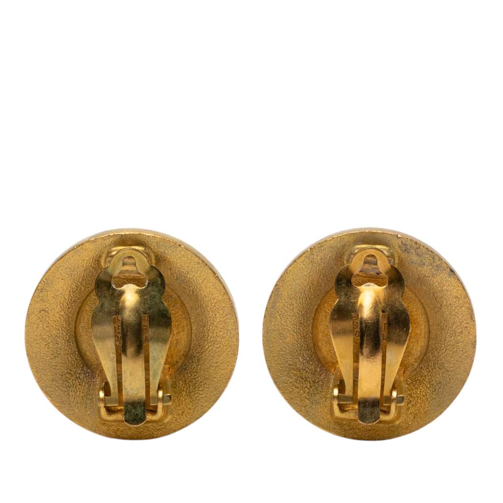 Chanel CC Gold Plated and Enamel Round Button Clip On Earrings Gold Metal Good condition - Back View