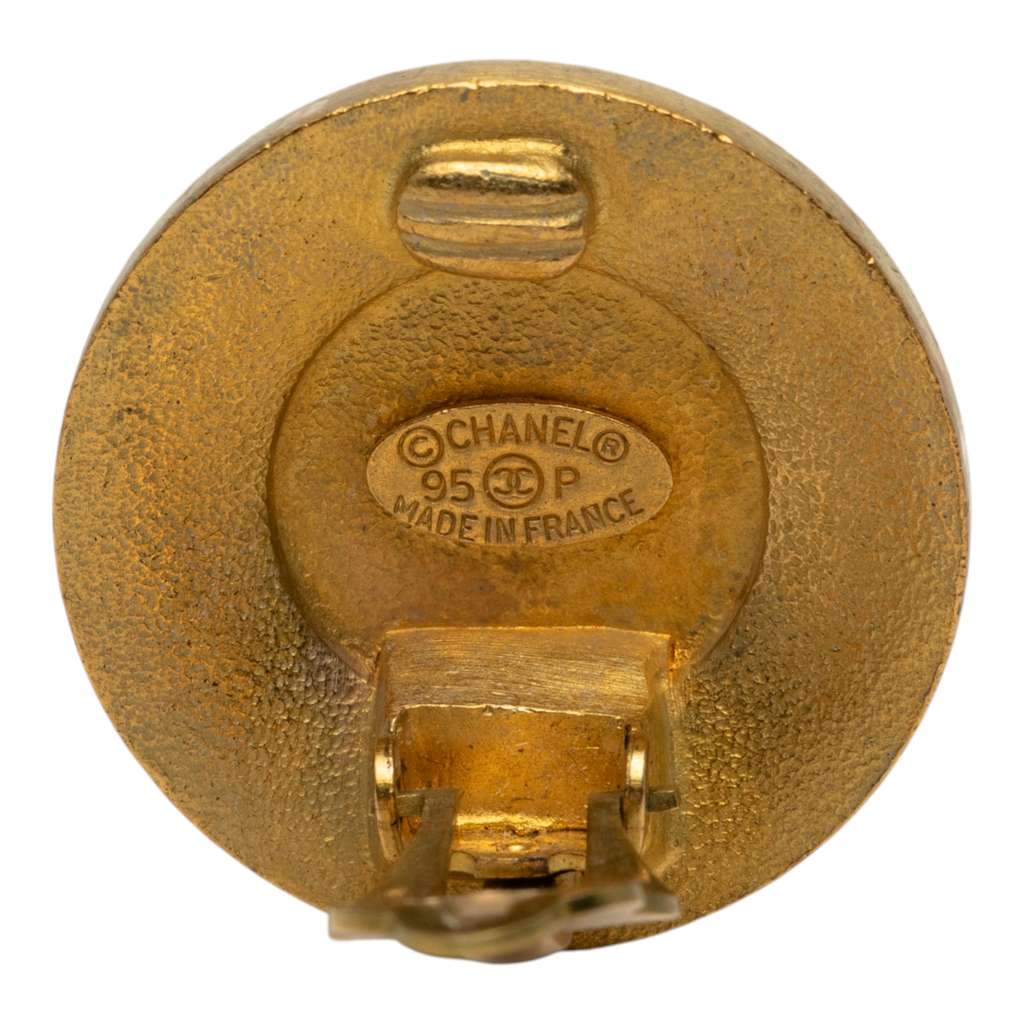 Chanel CC Gold Plated and Enamel Round Button Clip On Earrings Gold Metal Good condition - Inside View