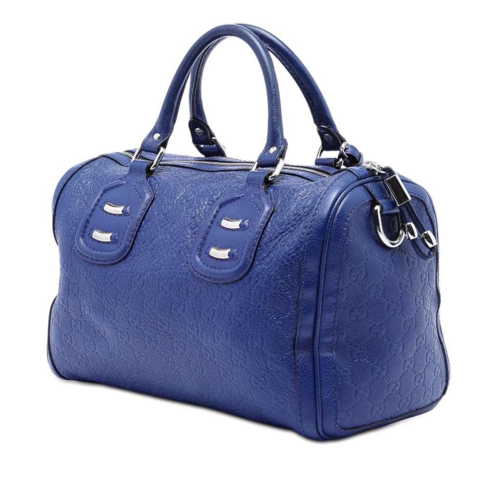 Gucci Medium Guccissima Techno Tag Boston Bag Blue Leather Good condition - Back View