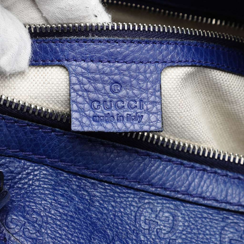 Gucci Medium Guccissima Techno Tag Boston Bag Blue Leather Good condition - Box View