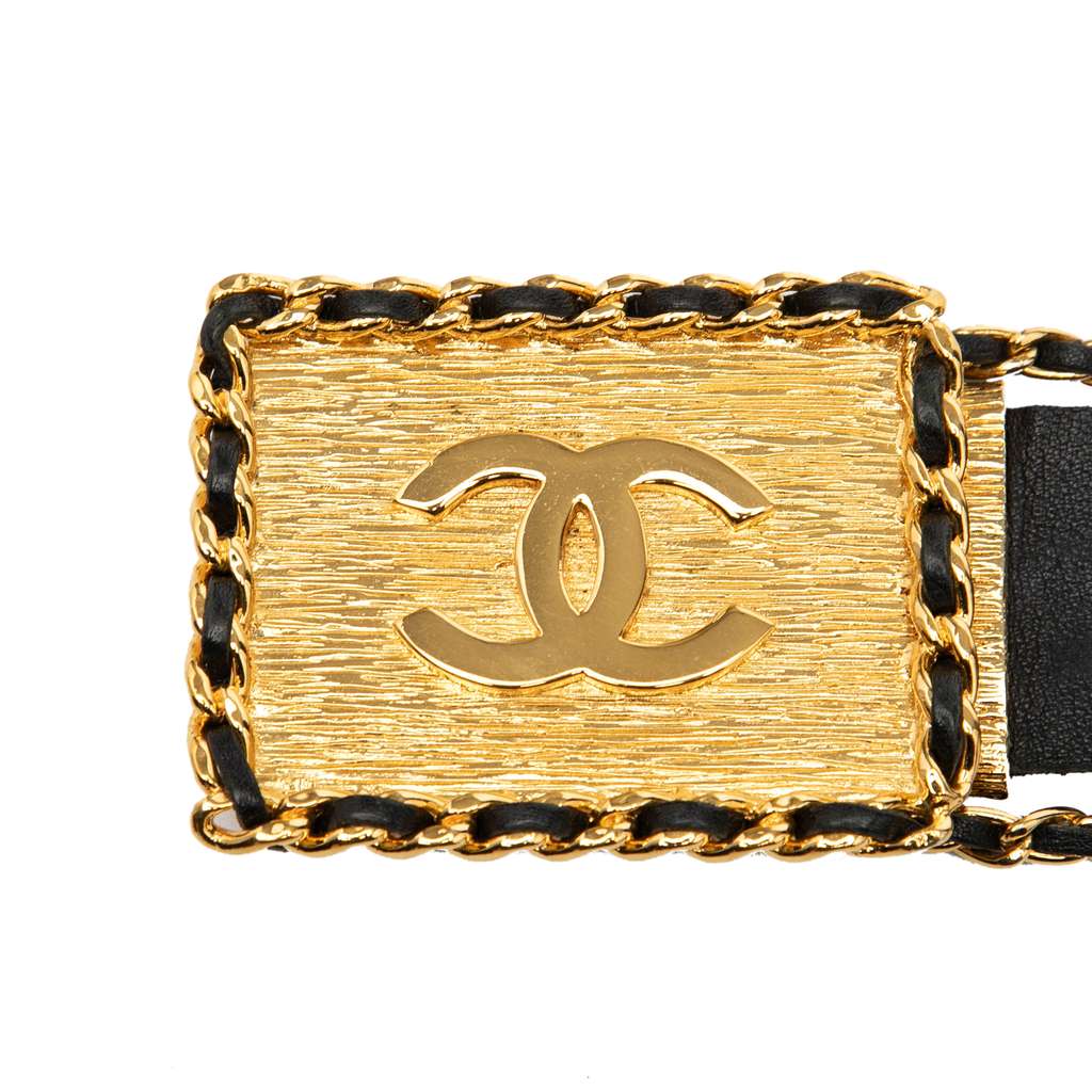 Chanel CC Lambskin Woven Chain Belt Black Leather Good condition - Back View