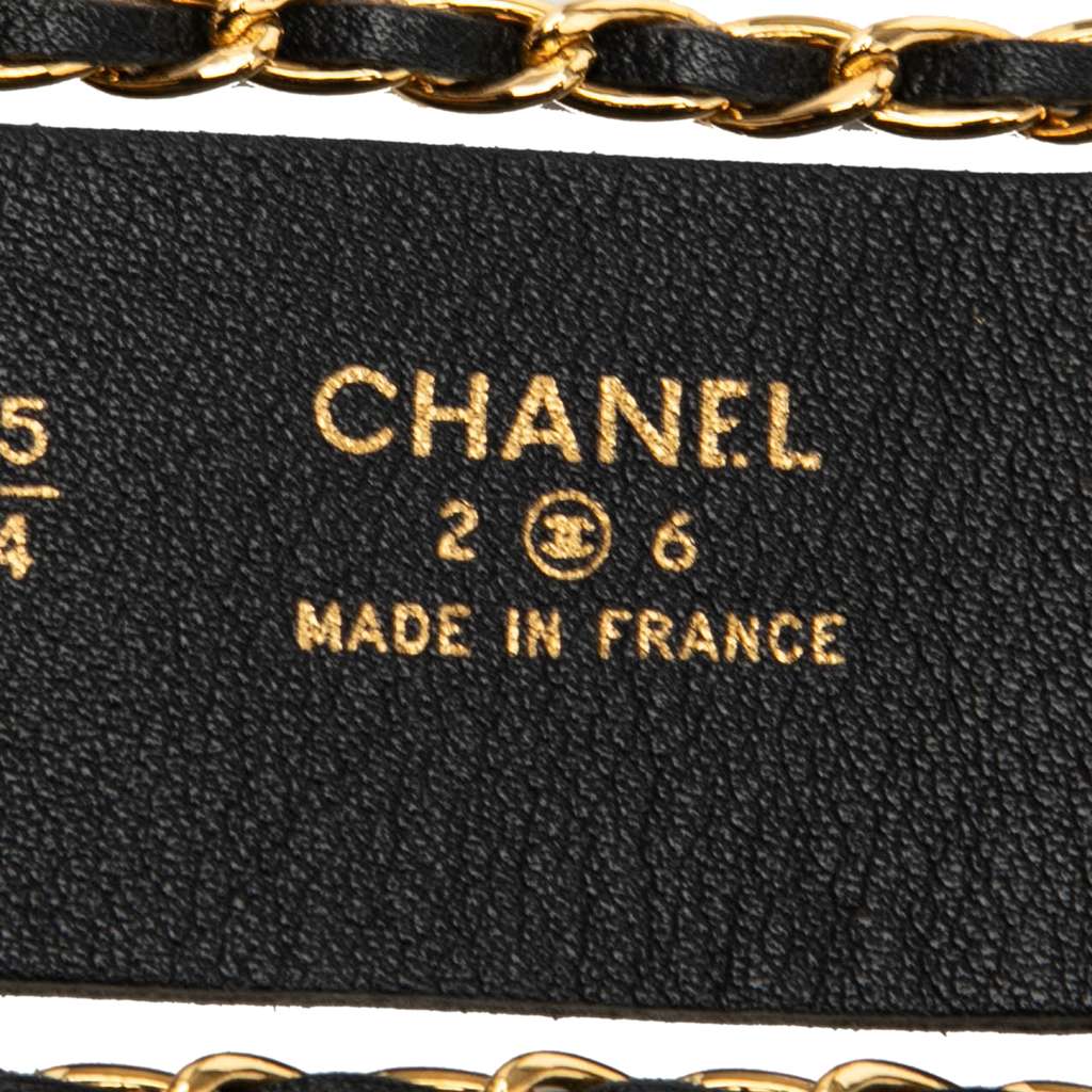 Chanel CC Lambskin Woven Chain Belt Black Leather Good condition - Inside View