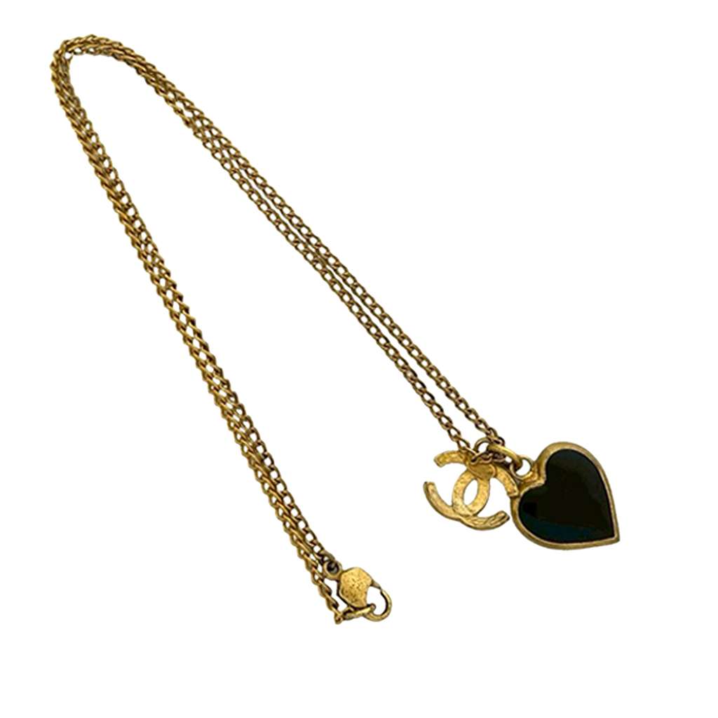 Chanel Gold Plated Enamel CC Heart Pendant Necklace Gold Metal Good condition - Back View