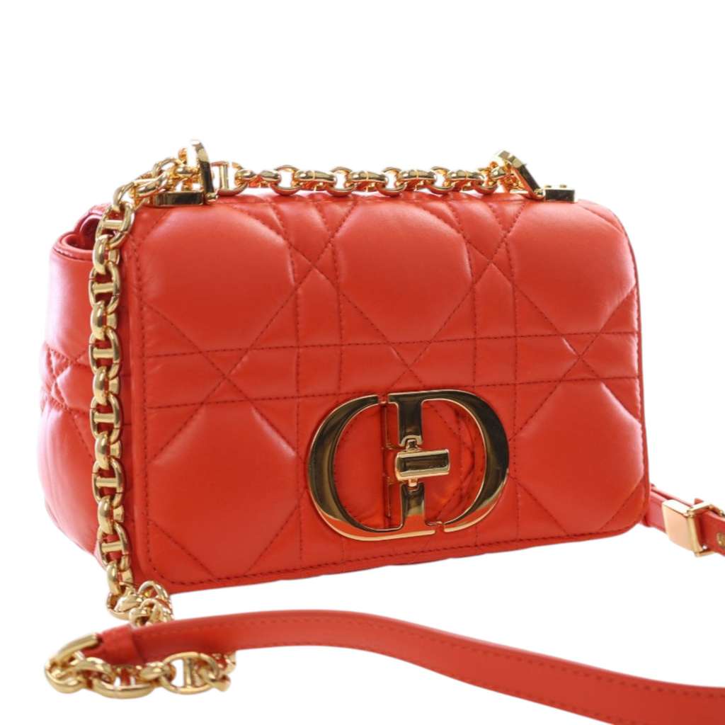 Dior Small Lambskin Macrocannage Caro Crossbody Orange Leather Good condition - Back View