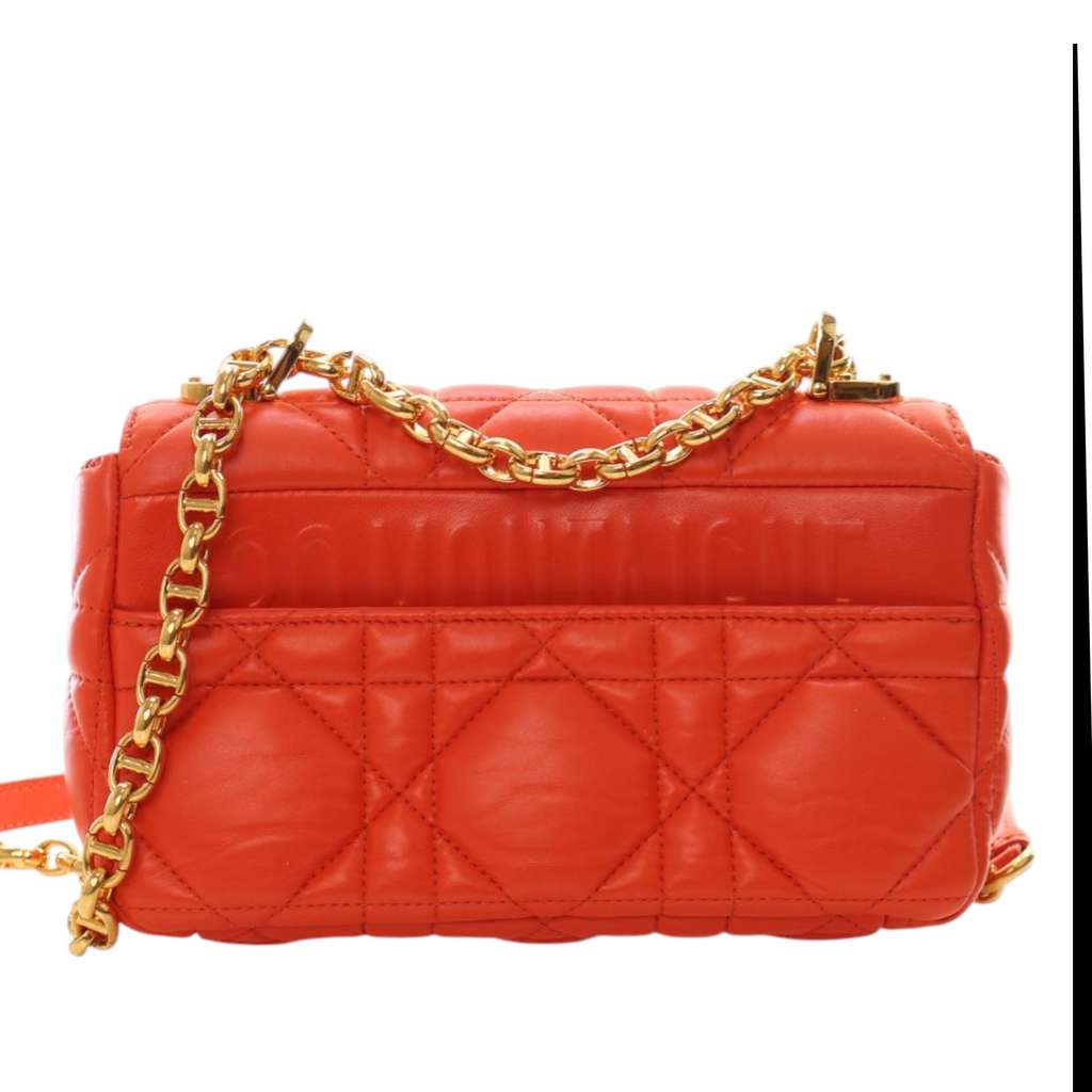 Dior Small Lambskin Macrocannage Caro Crossbody Orange Leather Good condition - Inside View