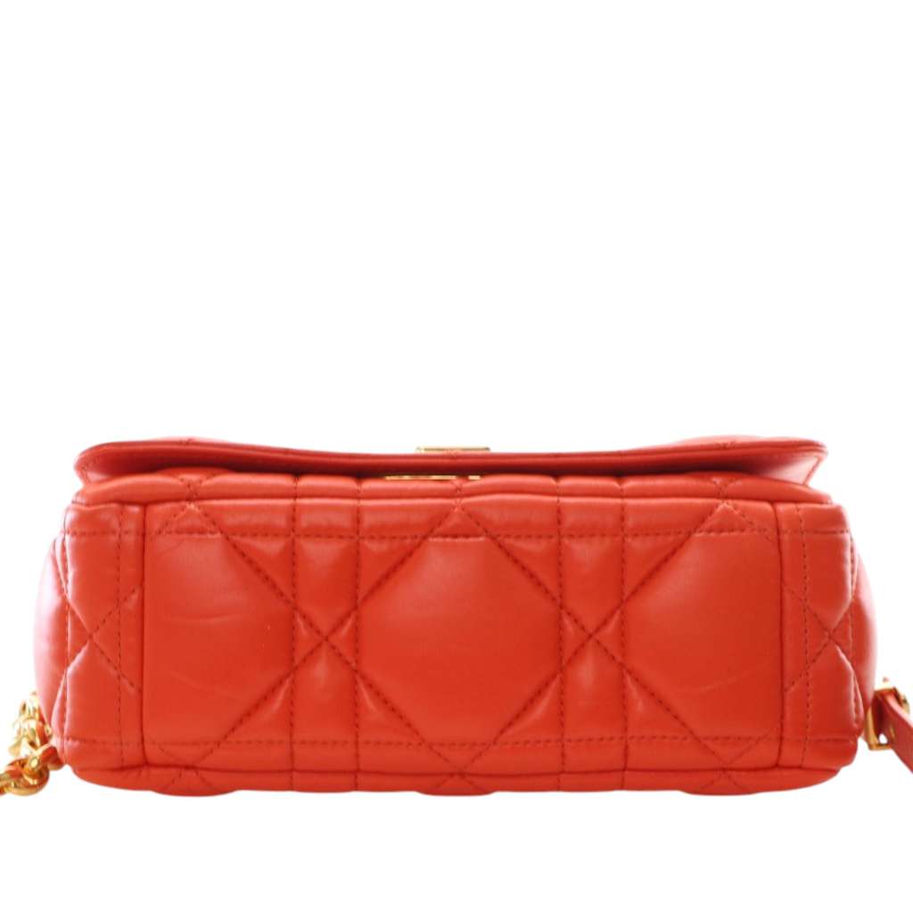 Dior Small Lambskin Macrocannage Caro Crossbody Orange Leather Good condition - Model View