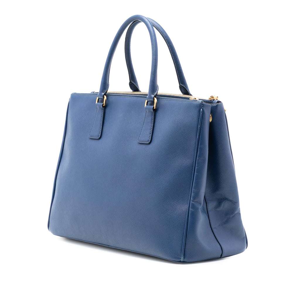 Prada Large Saffiano Lux Galleria Double Zip Tote Blue Leather Good condition - Back View