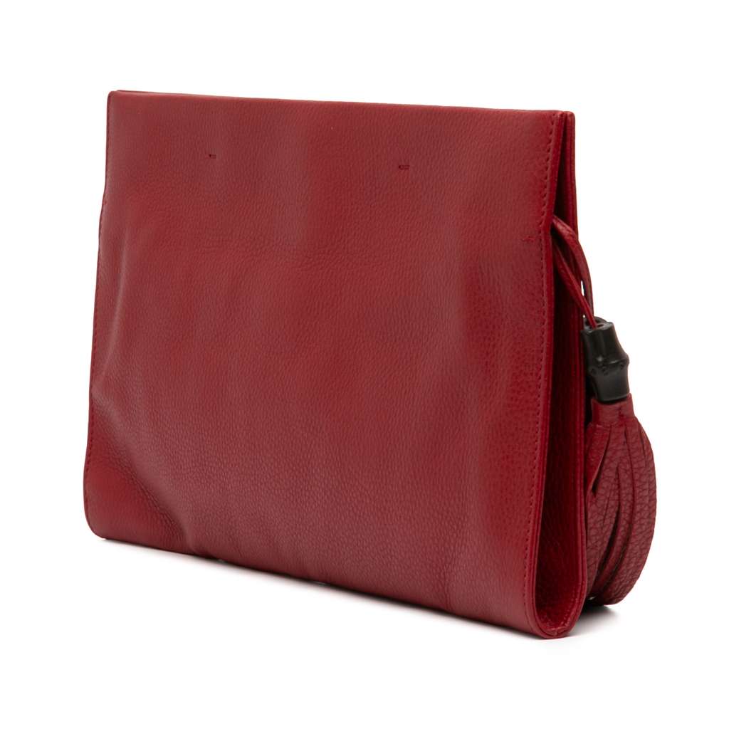 Gucci Leather Bamboo Tassel Clutch Red Leather Good condition - Back View
