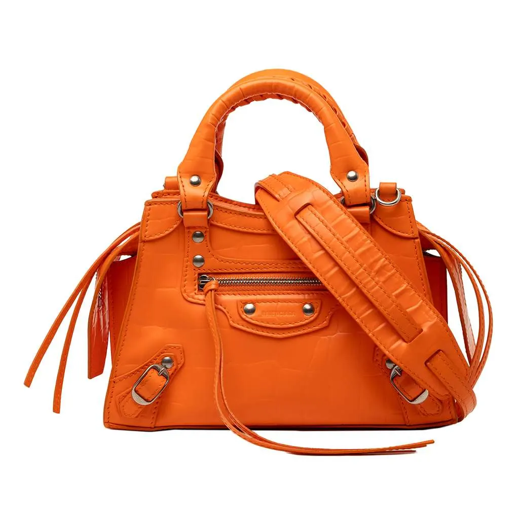 Balenciaga Mini Croc Embossed Calfskin Neo Classic City Orange Leather Very good - Front View