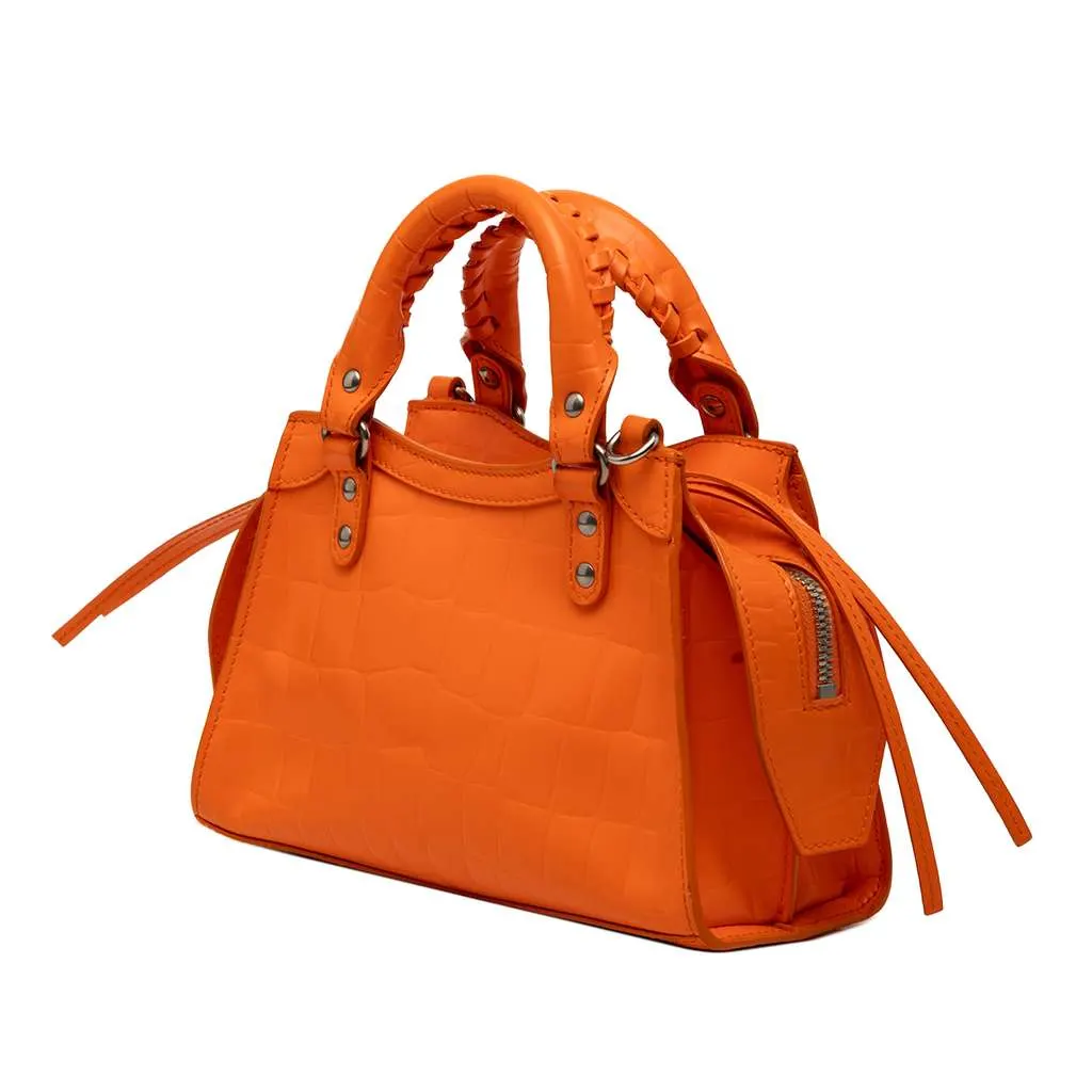 Balenciaga Mini Croc Embossed Calfskin Neo Classic City Orange Leather Very good - Back View