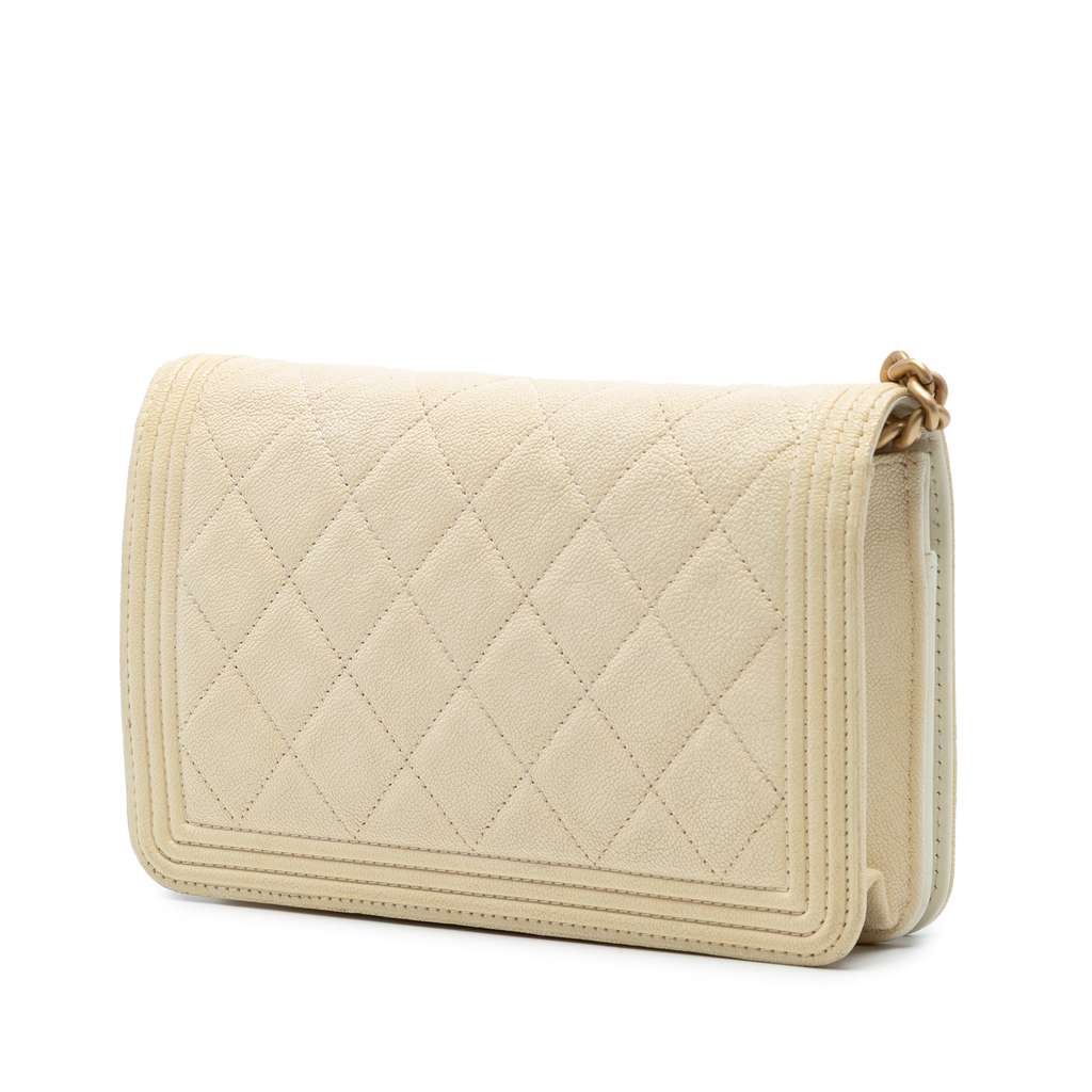 Chanel Quilted Caviar Boy Wallet on Chain White Leather Good condition - Back View