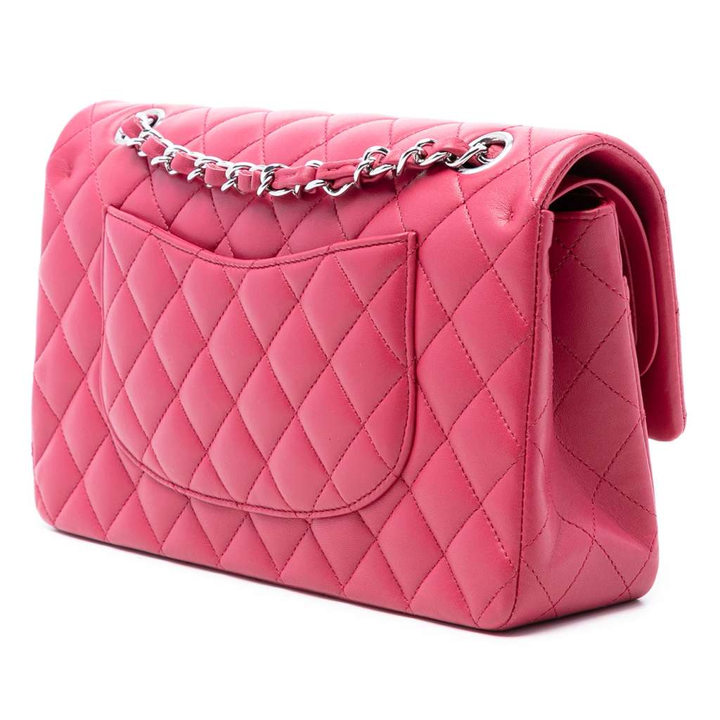 Chanel Medium Classic Lambskin Double Flap Pink Leather Good condition - Back View