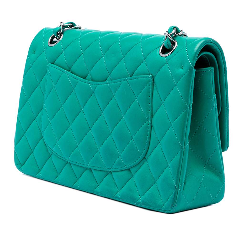 Chanel Medium Classic Lambskin Double Flap Blue Leather Good condition - Back View